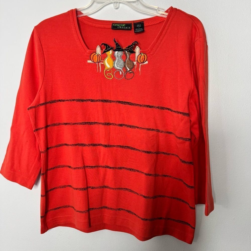 Vintage Onque Casual Halloween Cat Top Size Large